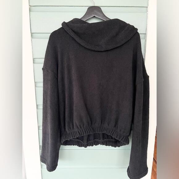 Free people beach bino pullover black knit banded bottom oversized cozy fall L - Picture 7 of 9